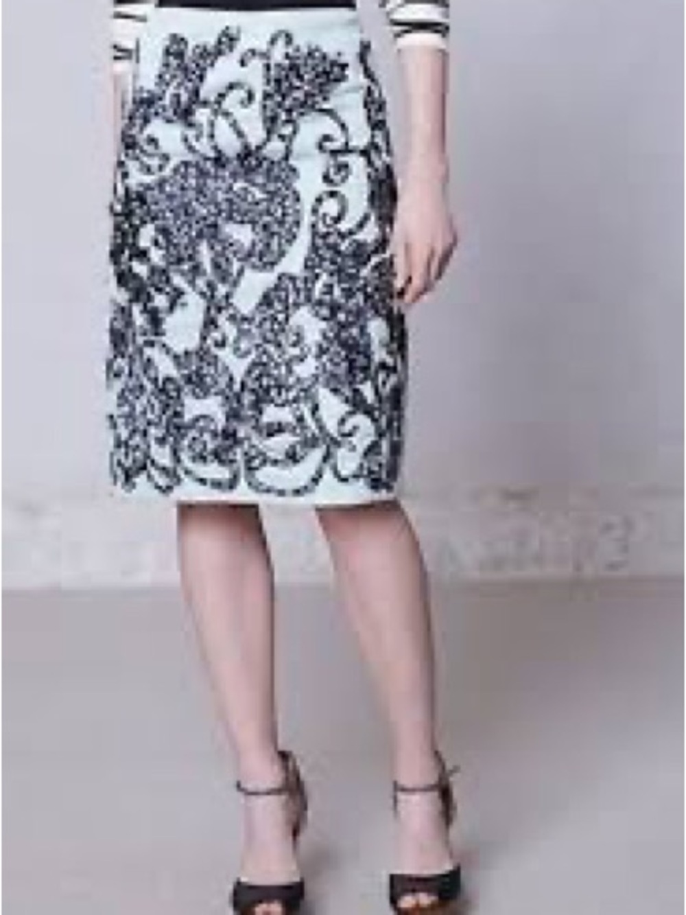 Anthropologie Moulinette Soeurs Black and White Floral Pencil Skirt - Women 4